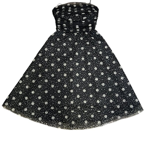 Jessica Howard Retro Black White Polka Dot Tulle‎ Fit & Flare Dress Vtg Party 10 - Picture 3 of 8